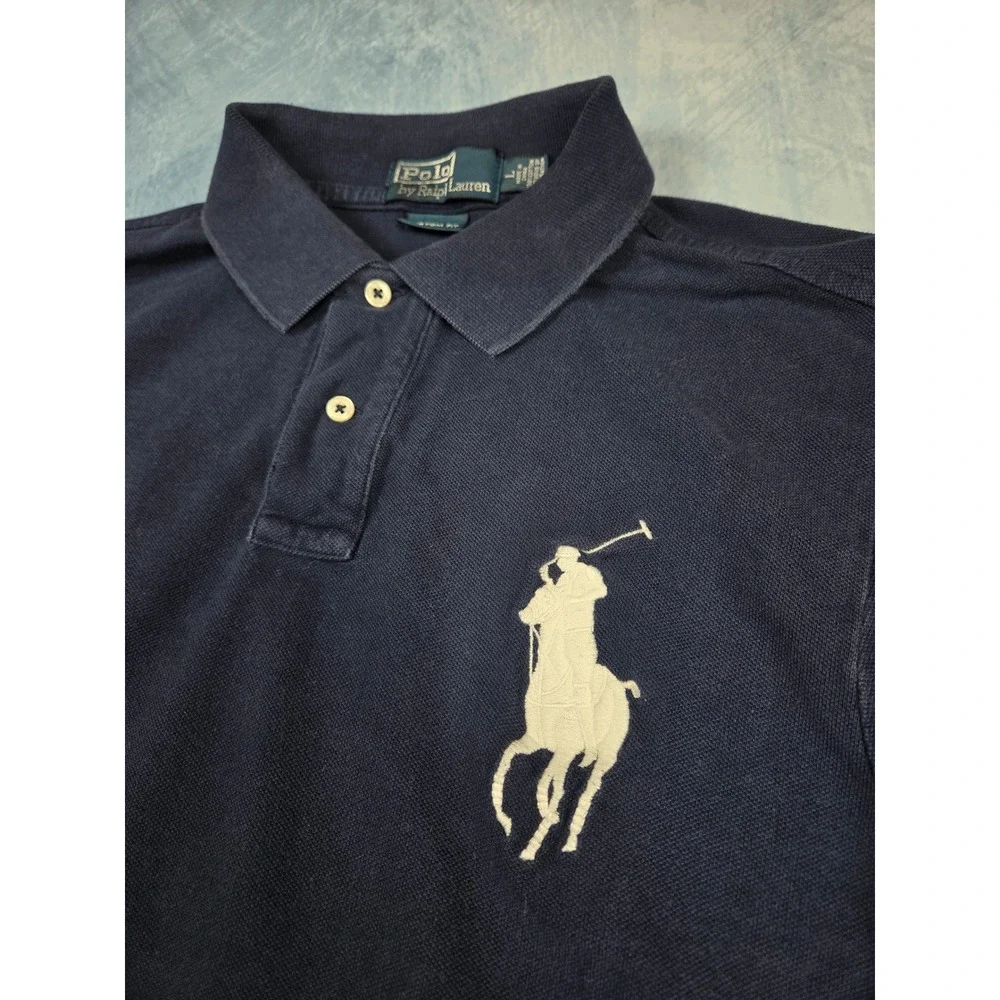 Polo Ralph Lauren Big Pony Men's Polo Shirt L Navy Custom Fit #3 Mesh